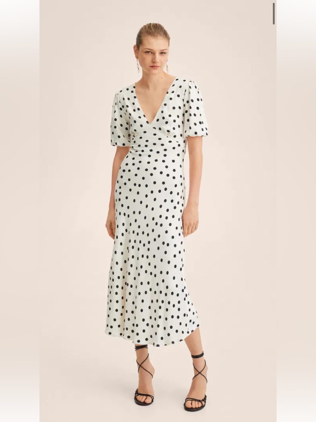 Mango Polka Dot V-Neck Midi Dress In White And Black